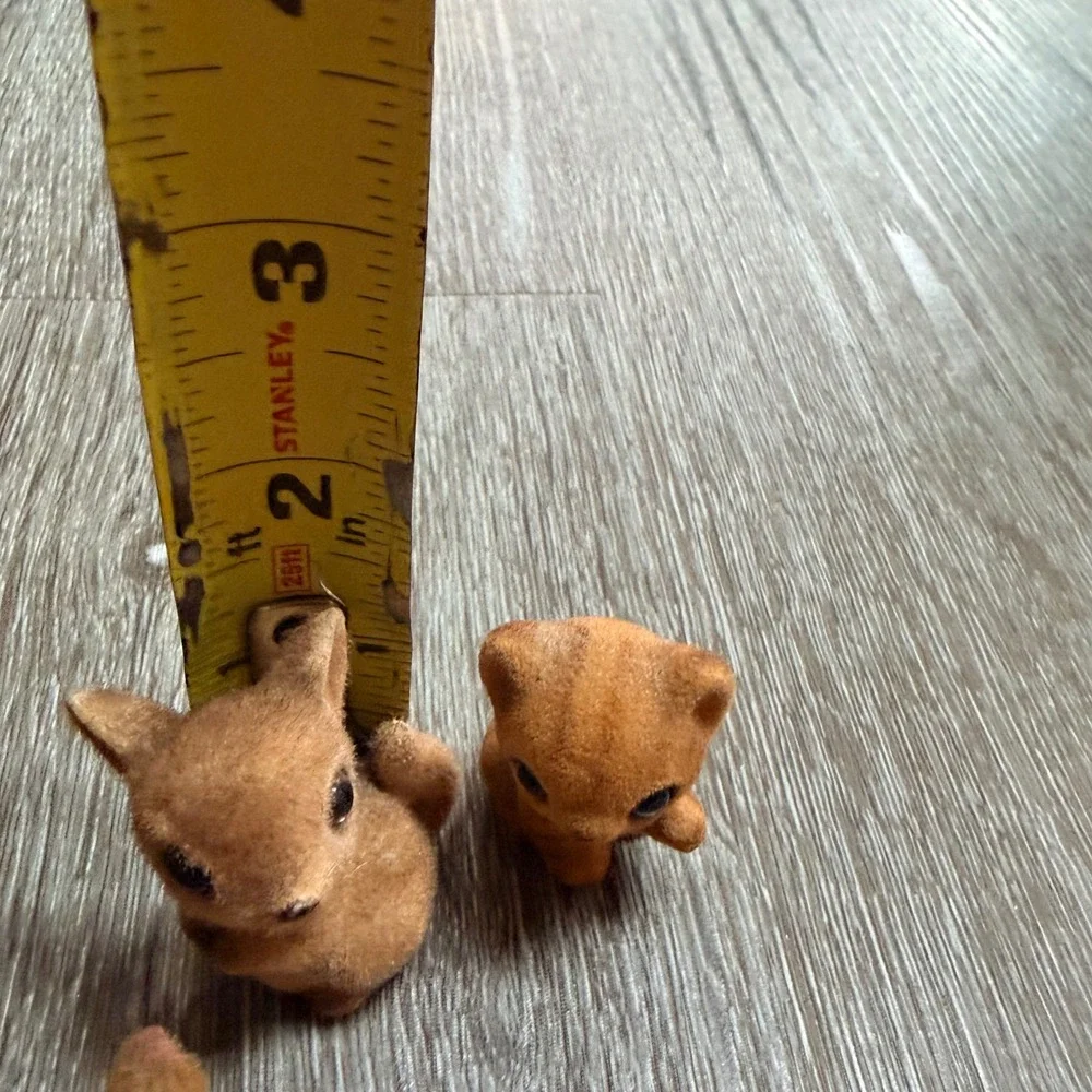 Vintage Flocked Animal Figurine Lot Cat Chipmunk Deer Miniature Fuzzy Toys 4pc